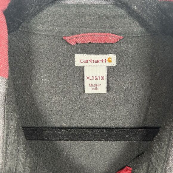 Carhartt Shirt Youth XL Fleece Lined Plaid Flannel Button Shacket - Picture 2 of 6